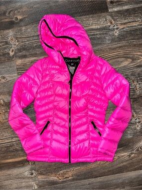 Calvin Klein Girls' Neon Pink Hooded Puffer Jacket